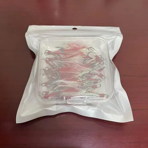 Miniatura 6 de 20 anzuelos de pesca agudos con pluma tamaño de acero inoxidable con púas afiladas triple anzuelo con caja para agua salada y agua dulce 20 plumas