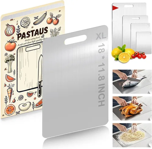 Miniatura 12 de Tabla de cortar de acero inoxidable, tablas de cortar de acero de doble cara para cocina, carne, verduras y frutas, apta para lavavajillas, fácil