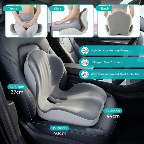 Miniatura 2 de Cojín de asiento con almohada de apoyo lumbar para conductor de camión, cojín de espuma viscoelástica para aliviar la presión del coxis y conducción