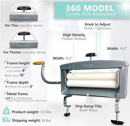 Miniatura 3 de Northwood Calliger Escurridor de ropa – Escurridor manual de ropa para una mejor eliminación de la humedad que las lavadoras o secadoras portátiles