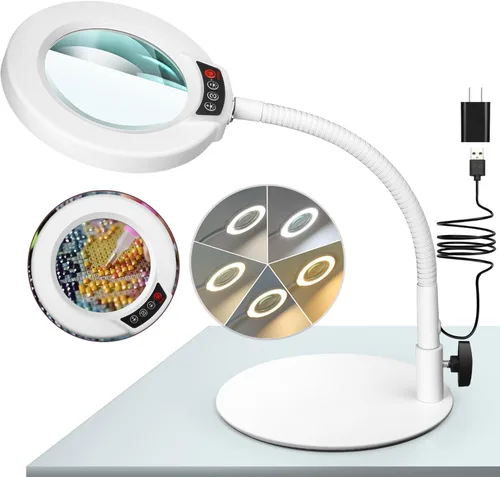 Miniatura 12 de Lupa de 10X con luz y soporte, lámpara de escritorio LED con 5 modos de color y atenuación sin escalones, lupa manos libres con cuello de ganso