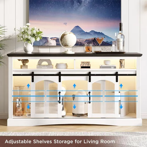 Miniatura 7 de Maupvit Soporte de TV de granja para televisores de hasta 65 pulgadas, centro de entretenimiento de 59 pulgadas de ancho con control de aplicación