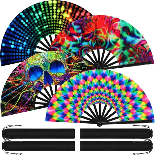 Miniatura 7 de Blulu 4 abanicos de mano plegables grandes de 13 pulgadas, abanicos gigantes que aplauden para rave, plegables para decoración de fiestas de baile