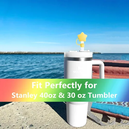 Miniatura 5 de Juego de 4 fundas de popote con diseño de estrella compatibles con vasos Stanley de 30 y 40 onzas, reutilizables, bonitas puntas de popote