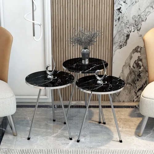 Miniatura 5 de Juego de mesa de sala de estar de 4 piezas, 1 mesa auxiliar y 3 mesas anidables, montaje sin herramientas