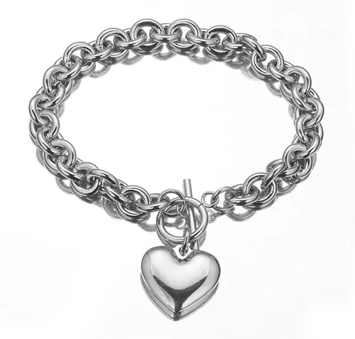 Miniatura 3 de Juego de collar y pulsera con dije de corazón, collar y cadena de acero inoxidable dorado y plateado con dije de corazón con cierre de palanca