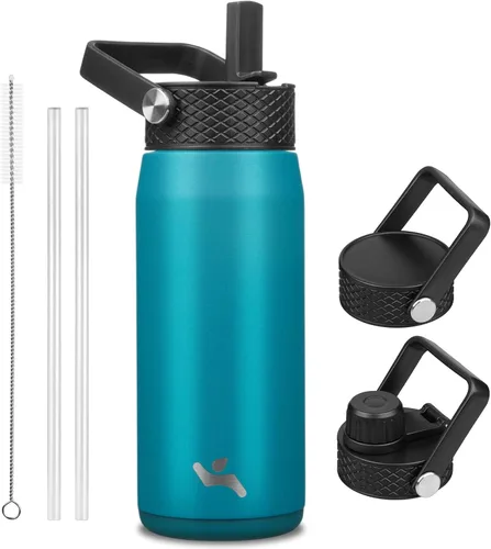 Miniatura 25 de Konokyo - Botella de agua aislada de 18 onzas, botellas deportivas de acero inoxidable con 3 tapas, verde militar