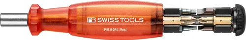 PB Swiss Tools Soporte para puntas de destornillador PB 6464.Rojo | 100% fabricado en Suiza | Destornillador Mutlitool con puntas en el mango,