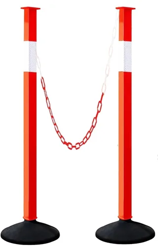 Miniatura 8 de Puesto delineador de tráfico con base ponderada y collares reflectantes, conos de estacionamiento ajustables con cadenas de 4 pies, poste de barrera