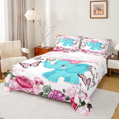 Miniatura 41 de Erosebridal Juego de sábanas de tamaño individual con diseño de gatos y gatos, con temática de animales, con flores coloridas, juego de sábanas