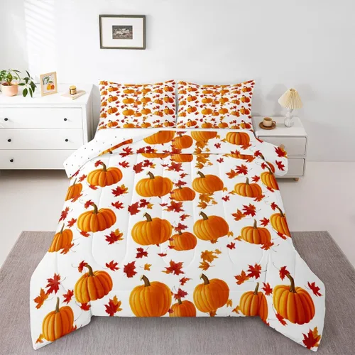 Miniatura 39 de Juego de edredón de calabaza de otoño tamaño individual para niños y niñas, juego de ropa de cama para niños, mujeres y hombres, ultra suave