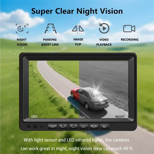 Miniatura 7 de Sistema de cámara RV de 7 pulgadas para caravana, semirremolque, cámper, 4 pantallas divididas, monitor de grabación HD DVR + cámara de visión