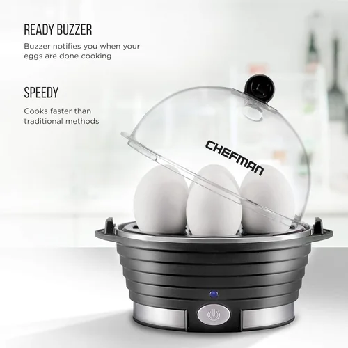 Miniatura 4 de Chefman Egg-Maker Escalfador Rápido, Vaporera de Alimentos y Verduras, Hace Rápidamente Hasta 6, Duros, Medianos o Suaves Hervidos, Bandeja