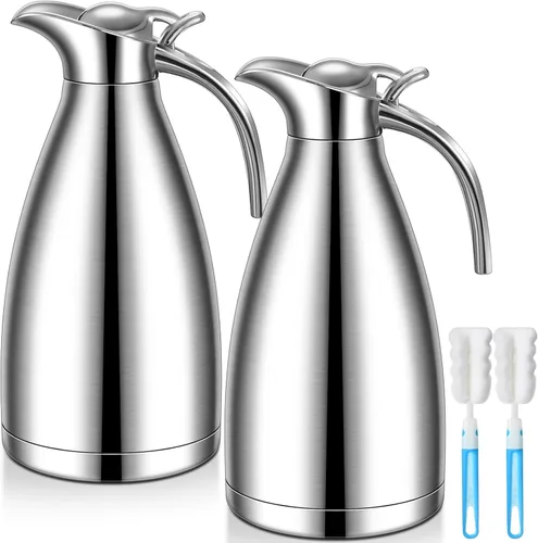 Miniatura 8 de Uiifan 2 Piezas Jarras Térmicas de Café de 68 oz, Jarra de Café Aislada de Acero Inoxidable para Líquidos Calientes, Olla Térmica al Vacío