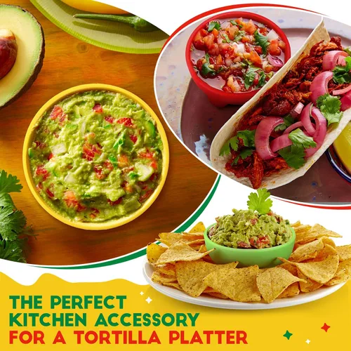 Miniatura 3 de 12 cuencos de salsa para fiestas, coloridos cuencos de salsa de plástico mexicanos, platos de guarnición para servir mexicanos, rojo, amarillo