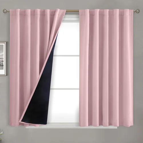 Miniatura 96 de BGment Cortinas 100% opacas beige de 63 pulgadas de largo con forro aislante térmico, bolsillo para varilla y lengüeta trasera de doble capa