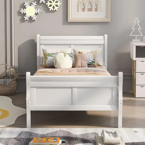 Miniatura 3 de Base de cama de madera, tamaño individual, plataforma con cabecero, estribo, soporte de listones de madera, base de colchón, muebles de dormitorio