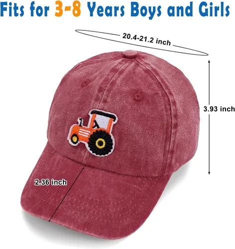 Miniatura 5 de Gorras de béisbol de tractor de granja para niños y niñas, sombrero vintage lavado, ajustable, divertido sombrero para papá para niños pequeños de 3