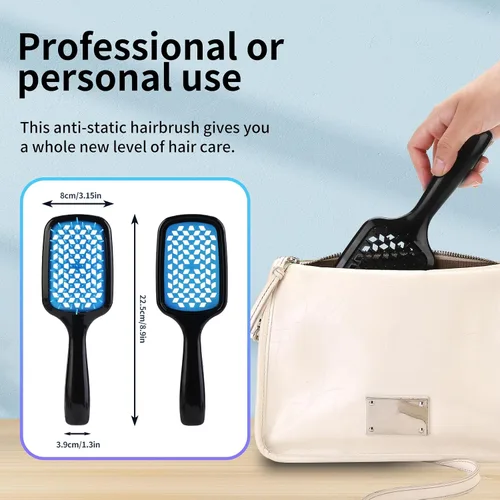 Miniatura 4 de Cepillo desenredante para el cabello, rápido de quitar el pelo anudado, cerdas súper suaves, antiestático, adecuado para cabello seco, húmedo y Azul