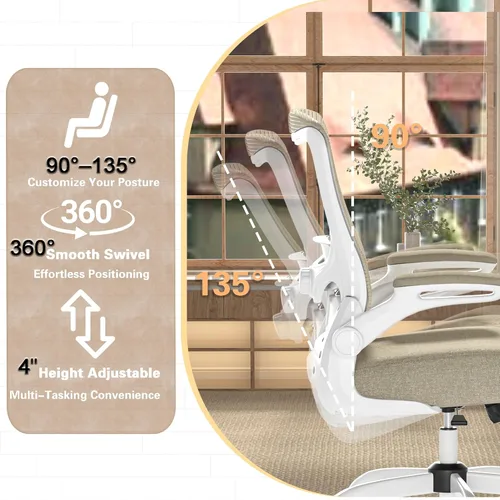 Miniatura 5 de Silla de oficina ergonómica, silla de escritorio con respaldo alto y soporte lumbar ajustable, respaldo de malla transpirable, capacidad de 330
