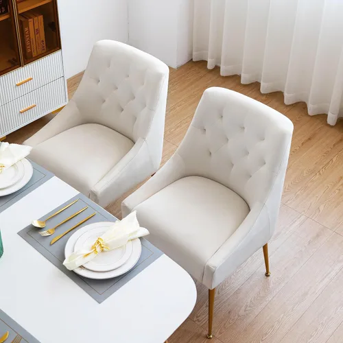 Miniatura 10 de Juego de 2 sillas de comedor modernas, sillas de comedor tapizadas de mediados de siglo, sillas de comedor de terciopelo con patas doradas para Negro