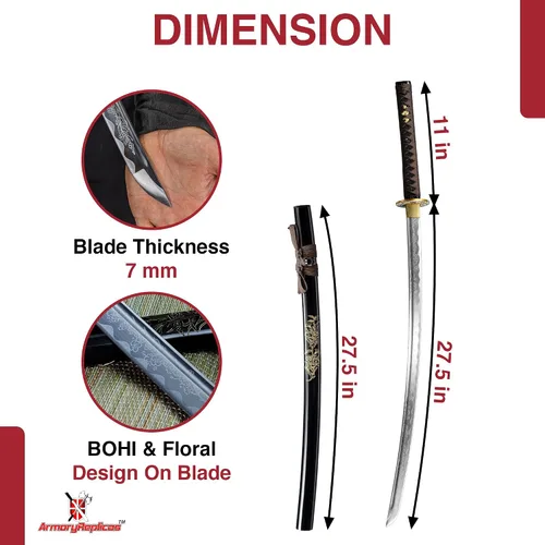 Miniatura 2 de Armory Replicas™ - Colección Katana Samurai Forjada a Mano Premium - Cuchillas de acero de alto carbono 1045 - Diseño de espiga completa
