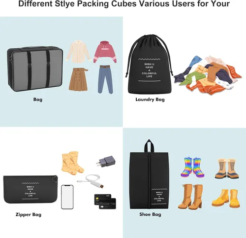 Miniatura 5 de Funarty Juego de 8 cubos de embalaje para maletas, cubos de compresión para equipaje de mano, bolsas organizadoras de equipaje para accesorios