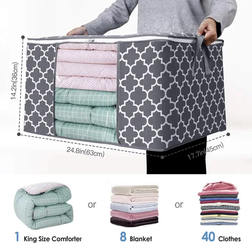 Miniatura 2 de WISELIFE Bolsas de almacenamiento, organización de ropa de manta grande y contenedores de almacenamiento para ropa de cama, edredones, organizador