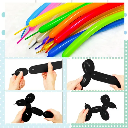 Miniatura 6 de Globos negros de 260 globos negros de látex grueso de 260q para modelo animal, 100 globos largos giratorios para regalos de Navidad de Halloween