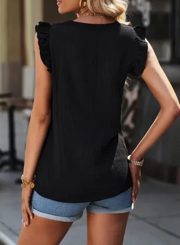 Miniatura 2 de Dokotoo Camisetas sin mangas con cuello en V para mujer, con volantes, elegantes
