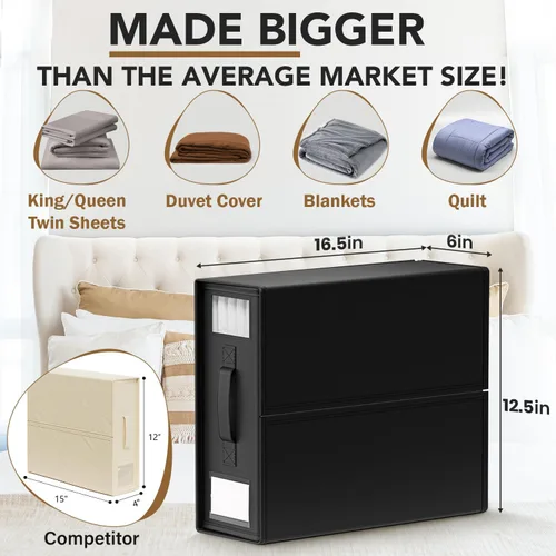 Organizador plegable de lino con ventana transparente y asas, almacenamiento extra grande para edredones King, Queen, mantas, sábanas,