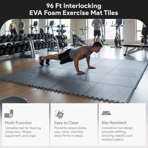 Miniatura 4 de BalanceFrom Tapete de Azulejos de Ejercicio de Espuma EVA Entrelazada de 24 x 24 pulgadas – Suelo de Rompecabezas Antideslizante para Gimnasio