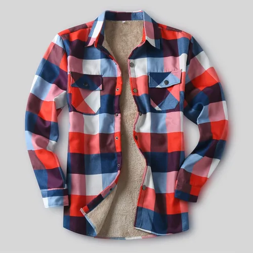 Miniatura 16 de Camisas casuales de franela de manga larga con botones y ajuste regular para hombre para otoño e invierno con forro polar