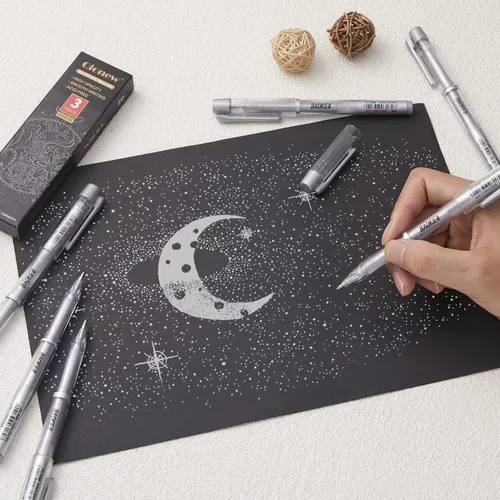 Miniatura 4 de Qionew Bolígrafos de gel plateados, punta fina de 0.039 in, juego de bolígrafos de tinta de gel plateado para artistas, para dibujo de papel negro