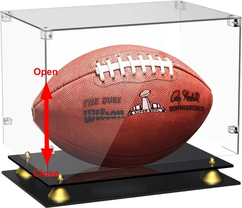 Miniatura 5 de Caja de exhibición de fútbol acrílico KKU - Soporte negro de doble nivel transparente para exhibición de fútbol firmado y autografiado