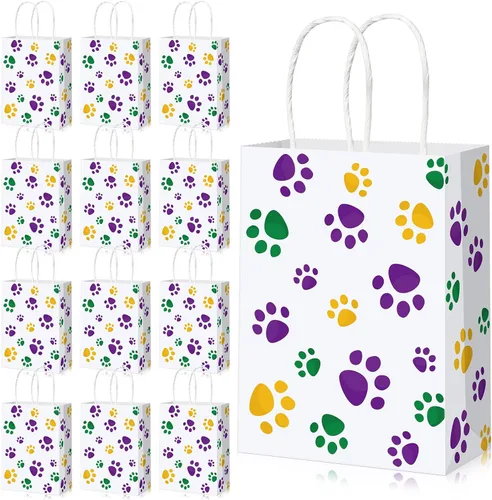 Miniatura 7 de Blulu 20 piezas bolsas de regalo con forma de pata de cachorro con asas de papel trenzado, bolsas de papel para regalo de golosinas para mascotas
