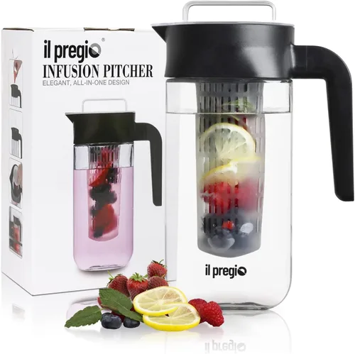 Jarra de agua con infusor de frutas de vidrio pequeño, jarra de infusión de vidrio de borosilicato de 36 onzas con varilla infusora extraíble |