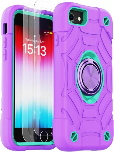 Miniatura 51 de KCJ Funda para iPhone SE 2022/2020, iPhone 8/7/6/6S, con [2×Protectores de Pantalla][Soporte de Anillo] Silicona Suave+PC Duro Protección Completa