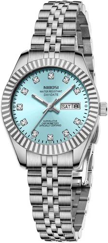 Miniatura 22 de NIBOSI Relojes para mujeres, reloj analógico de cuarzo, esfera de acero inoxidable con día y fecha, luminoso, impermeable, elegante, clásico