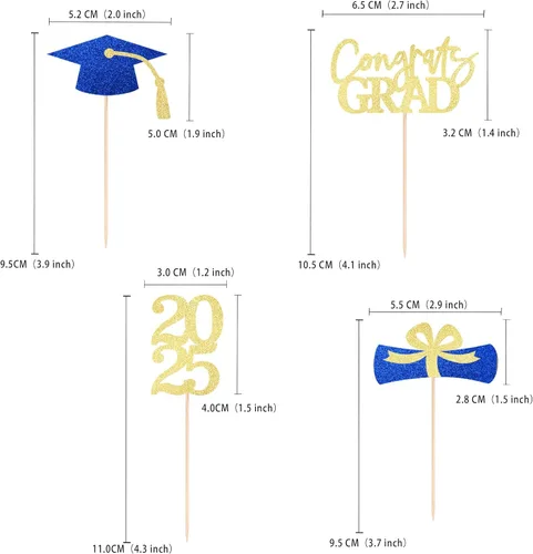 Miniatura 2 de Gexolenu Decoración de graduación de clase 2025 para cupcakes, tapa de graduación de doble cara para suministros de fiesta de graduación