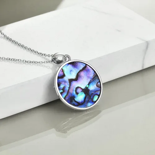 Miniatura 3 de TIGER RIDER - Collar de pentagrama de pentáculo, brújula, sol y luna para mujer, collar de plata de ley, collar de concha de abolón, colgante