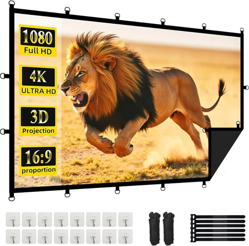 Pantalla de proyector para exteriores de 120 pulgadas, pantalla de película lavable con respaldo negro, pantalla de proyección plegable sin