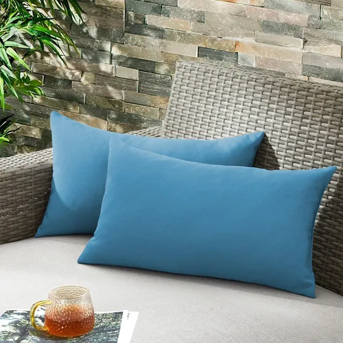puredown® Juego de 2 almohadas decorativas impermeables para exteriores, relleno de plumas y plumón, para sofá, banco de jardín, 12 x 20 pulgadas,