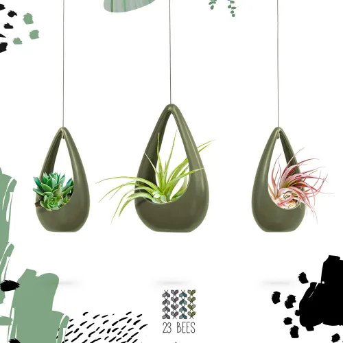 Miniatura 2 de 23 Bees, Soporte colgante para plantas de aire, maceta de cerámica con colgador verde, contenedor pequeño flotante para suculentas, soportes