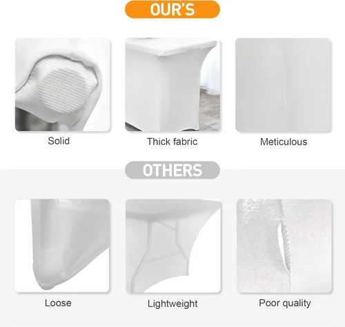 Miniatura 8 de SEPARO Cubiertas de Mesa de Spandex Paquete de 2, 6 Pies, Manteles Ajustables Blancos, Lavables, Resistentes a Arrugas, Mantel Elástico Rectangular