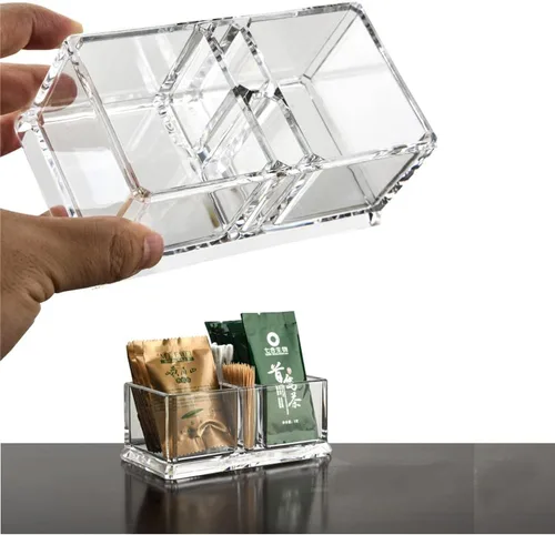 Miniatura 3 de Claro acrílico dos celosías té bolsas titular café azúcar bolsa caso huésped habitación cajas de almacenamiento YTBH-001