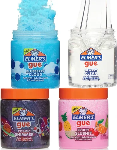 Elmer's Gue - Paquete de variedad de slime premezclado, transparente, perfumado, con brillo, 4 unidades - Perfecto para actividades infantiles,