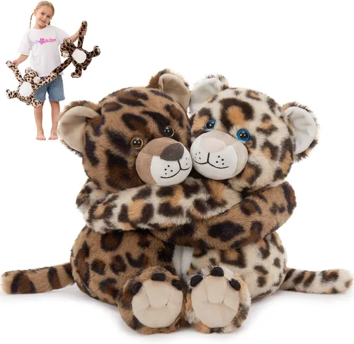 MorisMos Dúo de Animales de Peluche de Leopardo, Congelables y Aptos para Microondas, Juguete de Leopardo de Brazos Largos para Abrazar, Almohadilla
