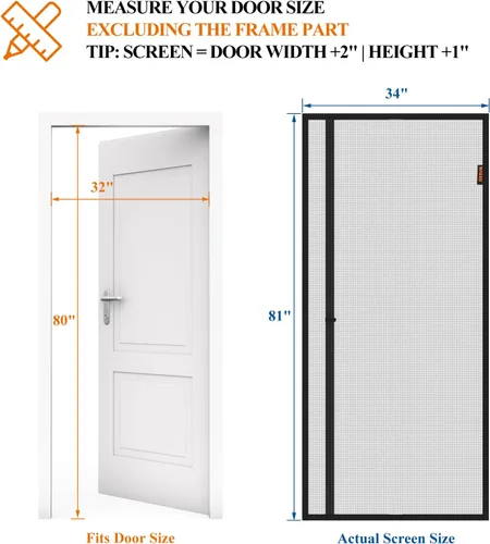 Miniatura 2 de MAGZO Puerta mosquitera magnética, se adapta a puertas de 32'' x 80'' (tamaño de malla de 34'' x 81''), apertura desplazada izquierda y derecha, Gris