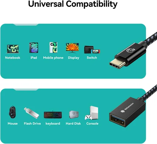 Miniatura 6 de Yottamaster Cable adaptador USB-C macho a USB-A hembra OTG - 10Gbps para teléfono, laptop, tableta e interruptor - 3.3 ft/3.3 pies